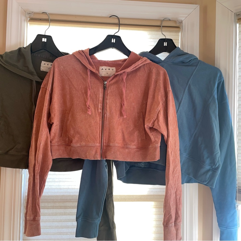 Aerie Cropped Hoodie Trio - Rust, Olive, Blue
